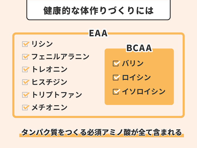 体づくりのためには、必須アミノ酸(EAA)!美肌やさらさら髪を目指す人にも
