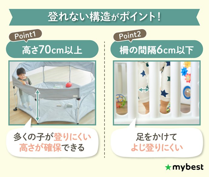 安全性は必ず確認しよう。高さが70cm以上でずれにくいものを選ぼう