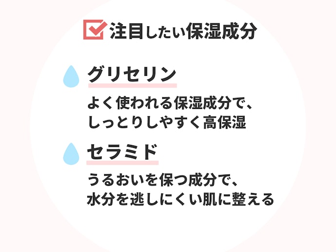 コラーゲン以外の保湿成分にも注目。「グリセリン」「セラミド」は高い保湿力を持つ