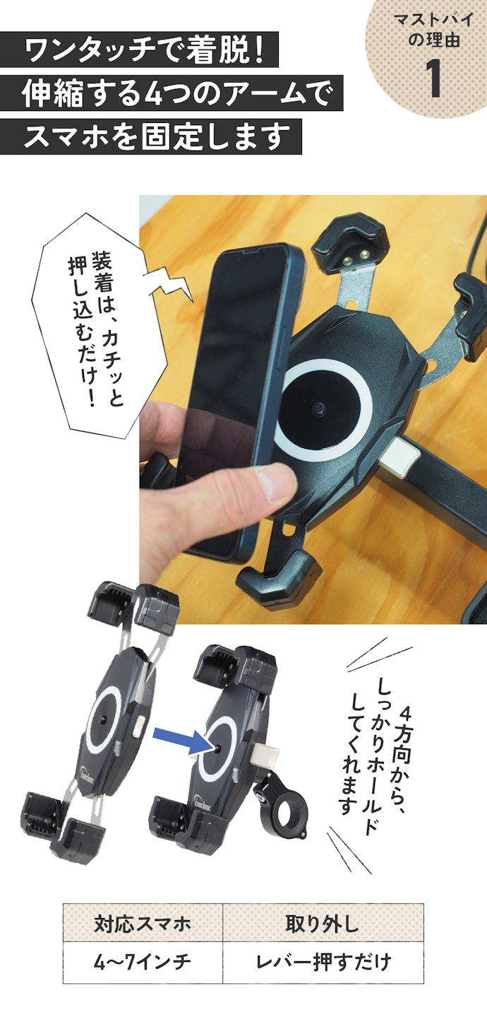 理由①:スマホを押し込むだけでぴったりハマる!「地球最速」「片手でできる」は本当だった