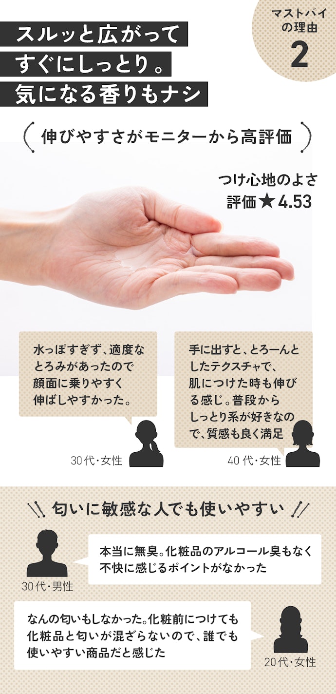 理由②:とろみテクスチャでよく伸びる!肌にもやさしく馴染みます