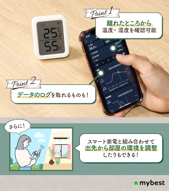 離れていても温度・湿度を確認できる「スマホ連携機能」をチェック