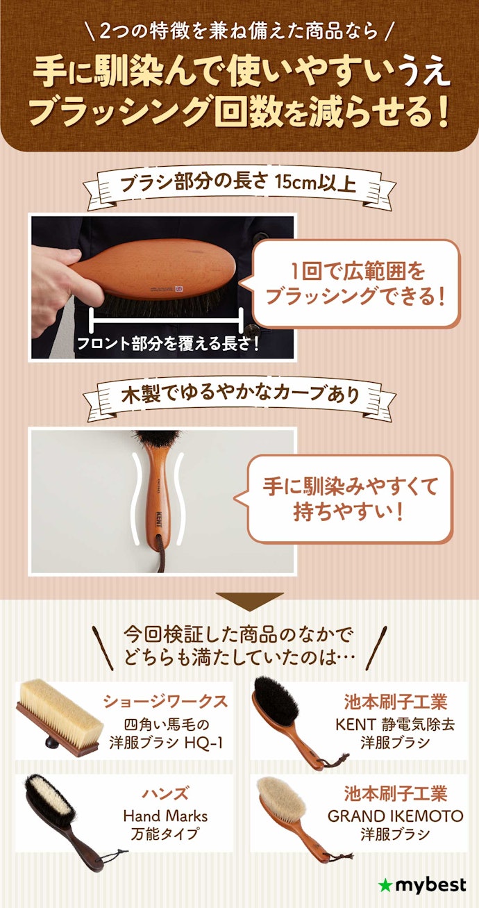 ブラシ部分が15cm以上だと使いやすい!さらに木製で手に馴染む形だと◎