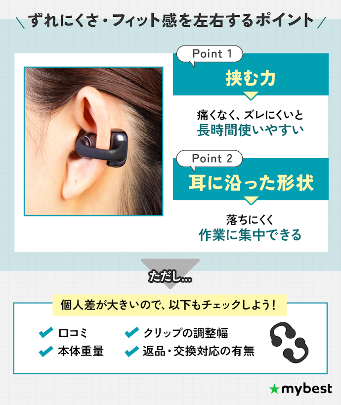 長時間使用することが多いからこそ、ずれにくくフィット感のよいモデルを選ぼう