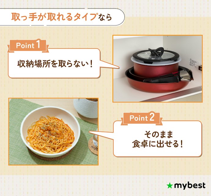 収納を省スペースにしたいなら、取っ手が取れるタイプも選択肢に