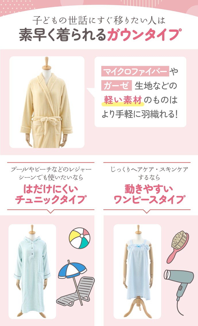 タイプは主に3つ!風呂あがりの過ごし方や使用シーンに適したものを選ぼう