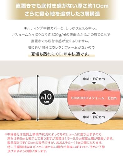 床に直置きするなら、厚みは10cm前後を目安に選ぶのがベター