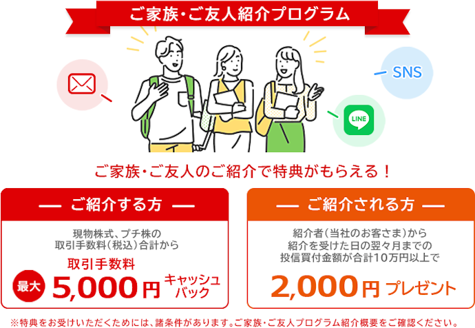 家族や友人を紹介するとキャッシュバックが受けられるプログラム