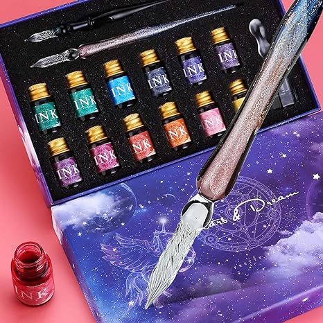 Mancola レインボークリスタルガラスペン ペンインクセットをレビュー