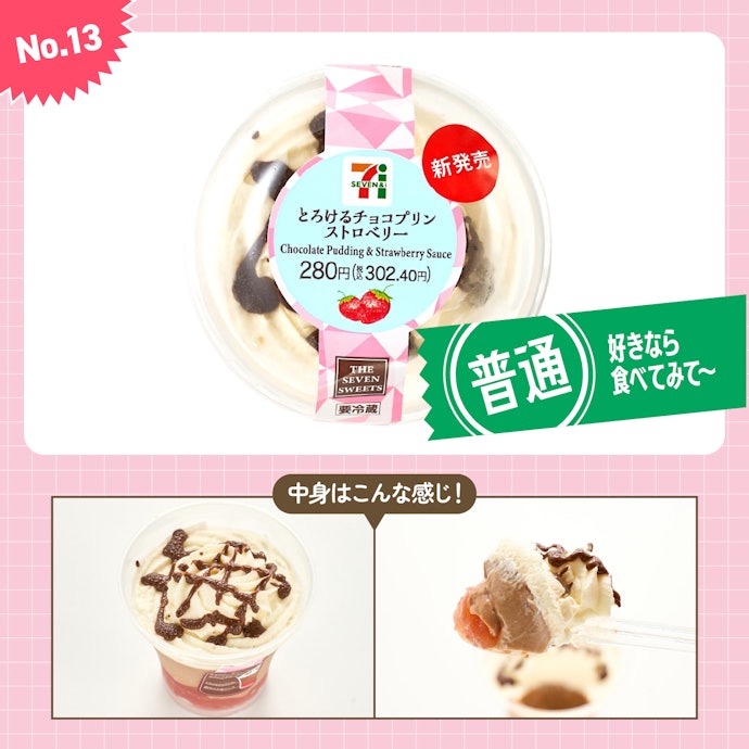 【13位】セブンイレブン「とろけるチョコプリン ストロベリー」(302円)