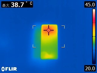 15分負荷をかけても温度は38.7℃に留まった。長時間快適に使えそう