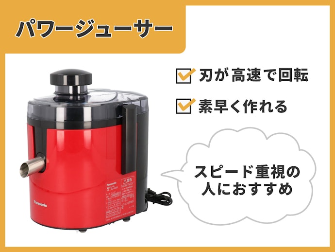 パワージューサー:スクリューが高速で回転。スピード重視の人におすすめ