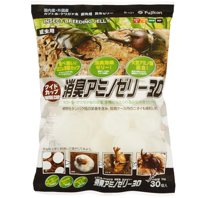 カブトムシや虫かごのニオイが気になるなら、消臭成分配合のゼリーがうってつけ