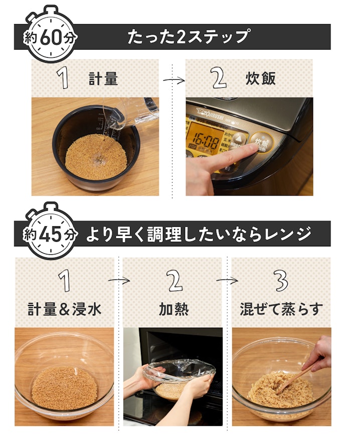 分量を守れば、白米同様に炊飯器でも炊ける!