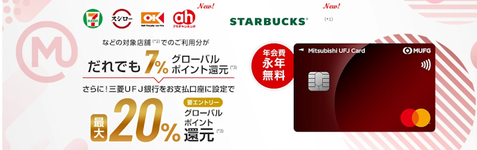 三菱UFJカード:新規入会+条件達成で、最大10,000円相当がもらえる