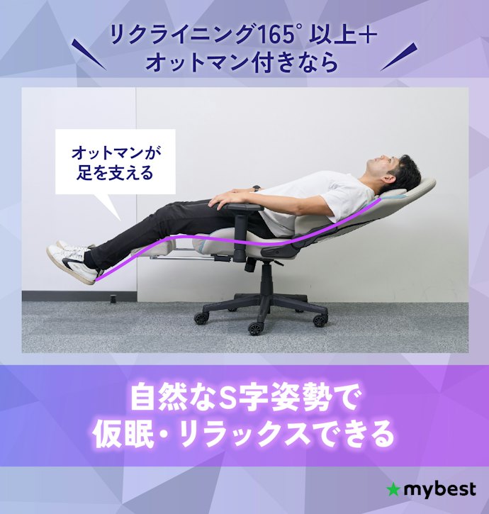 チェア上で仮眠を取りたい人は、リクライニングとオットマンに注目