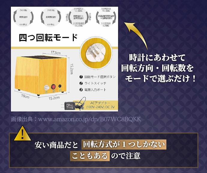 最近は回転方向・回転数をモードで選べる商品が多い