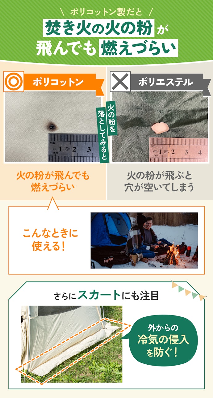 冬場にもアウトドアを楽しみたい人はポリコットン製がおすすめ