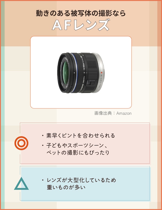 自動でピントを合わせるなら、AFレンズがうってつけ