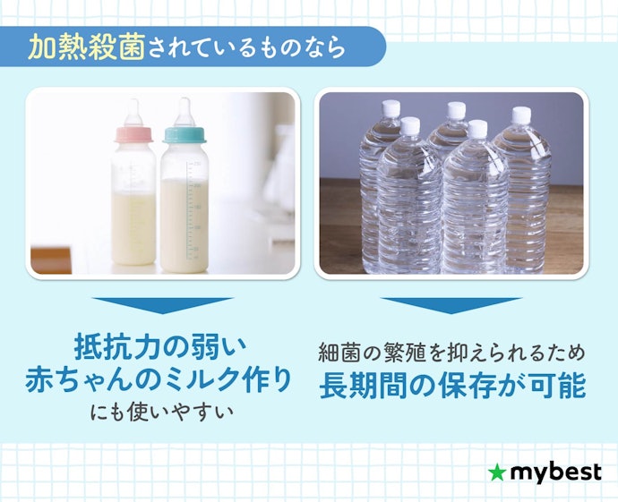 赤ちゃんのミルク作りや備蓄用なら加熱殺菌されているものがおすすめ