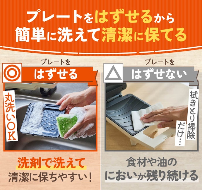 手入れのしやすさも重要。プレートをはずせるホットサンドメーカーがおすすめ