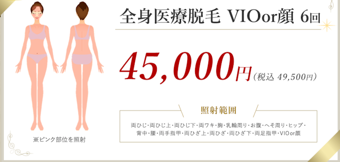 ②全身医療脱毛 VIOor顔 6回