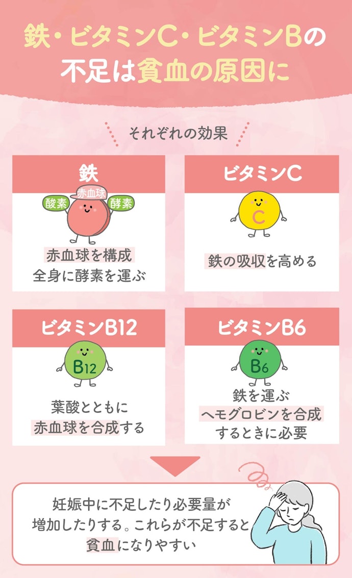不足しがちな鉄・ビタミンB・ビタミンCが配合されているかチェック