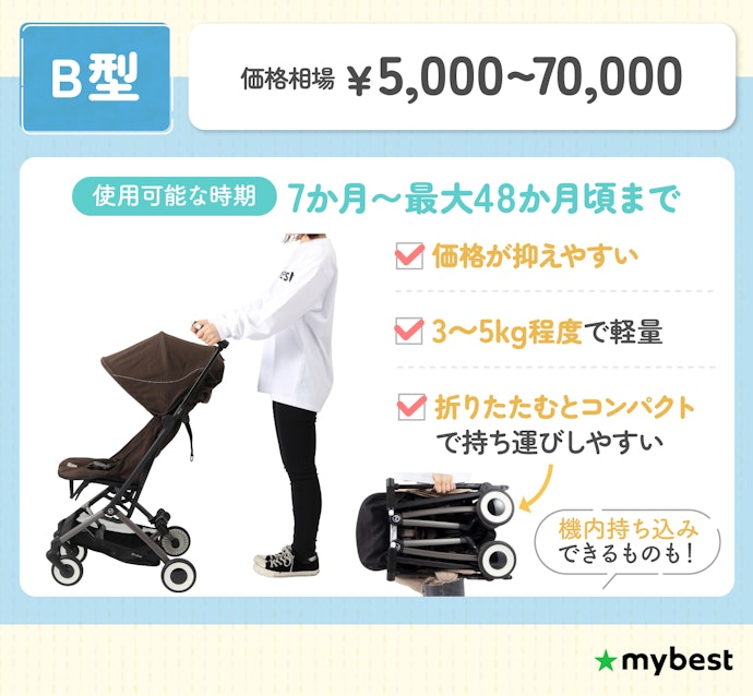 軽くてコンパクトかつ腰が座ってからのお出かけに使いたいならB型