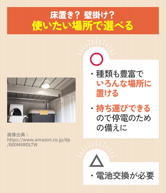 種類が豊富な電池タイプは、場所を選ばず設置が楽