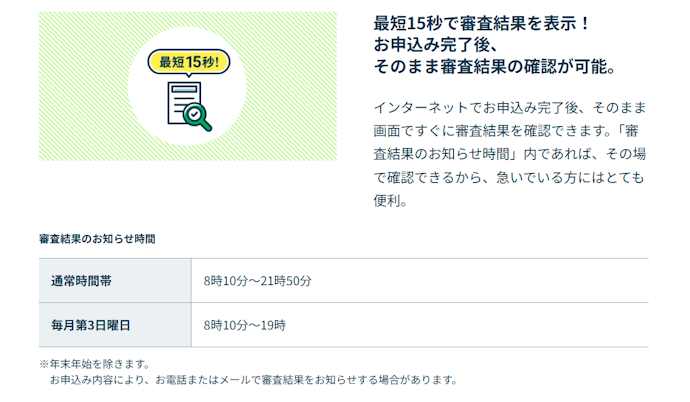 最短8分で借入可能。即日融資を受けられる点が魅力