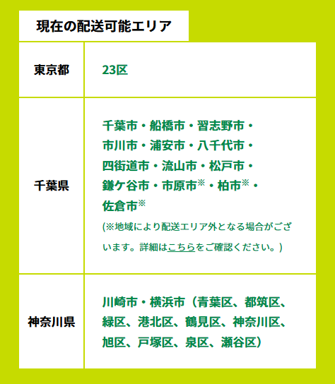 配達エリアは東京都・千葉県・神奈川県のみ