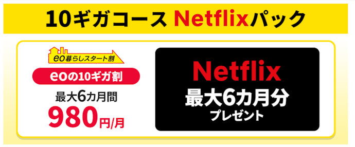 Netflixパックがの月額料金が最大6か月間1,480円割引