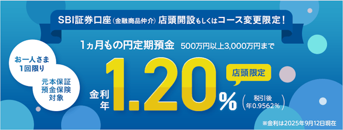 店頭でSBI証券口座新規開設・コース変更で特別金利が適用