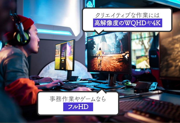 解像度:ゲーム・映画鑑賞で映像美を楽しみたい人はWQHDや4Kを選択肢に
