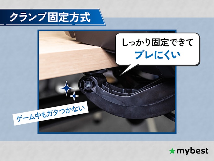 激しい操作でもブレにくいクランプ固定方式