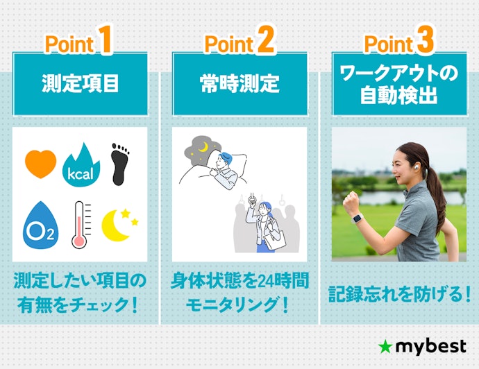 測定できる項目や常時測定が可能かで選ぼう