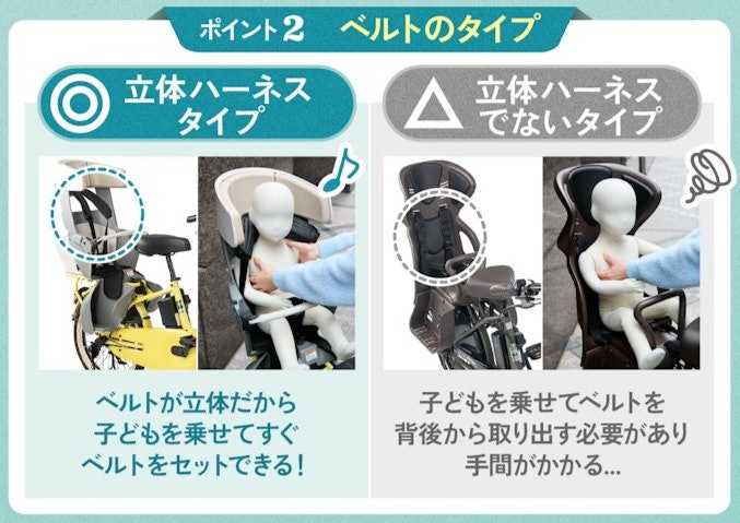 乗せおろしをスムーズにするために、ベルトは立体ハーネスタイプを選ぼう