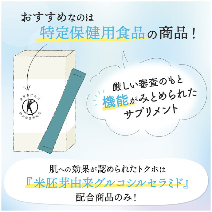 トクホマークのある「米胚芽由来グルコシルセラミド」配合商品がおすすめ!