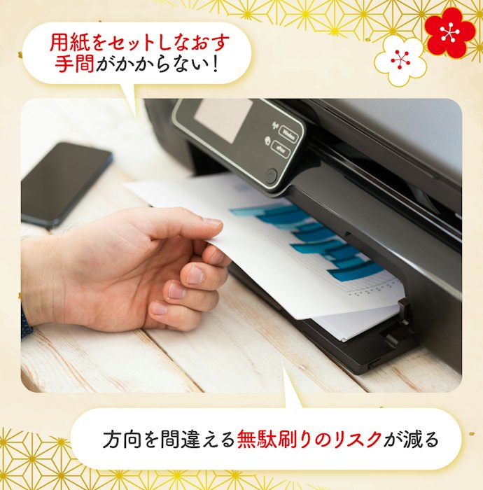 宛名面と通信面を一度に仕上げられる自動両面印刷が便利