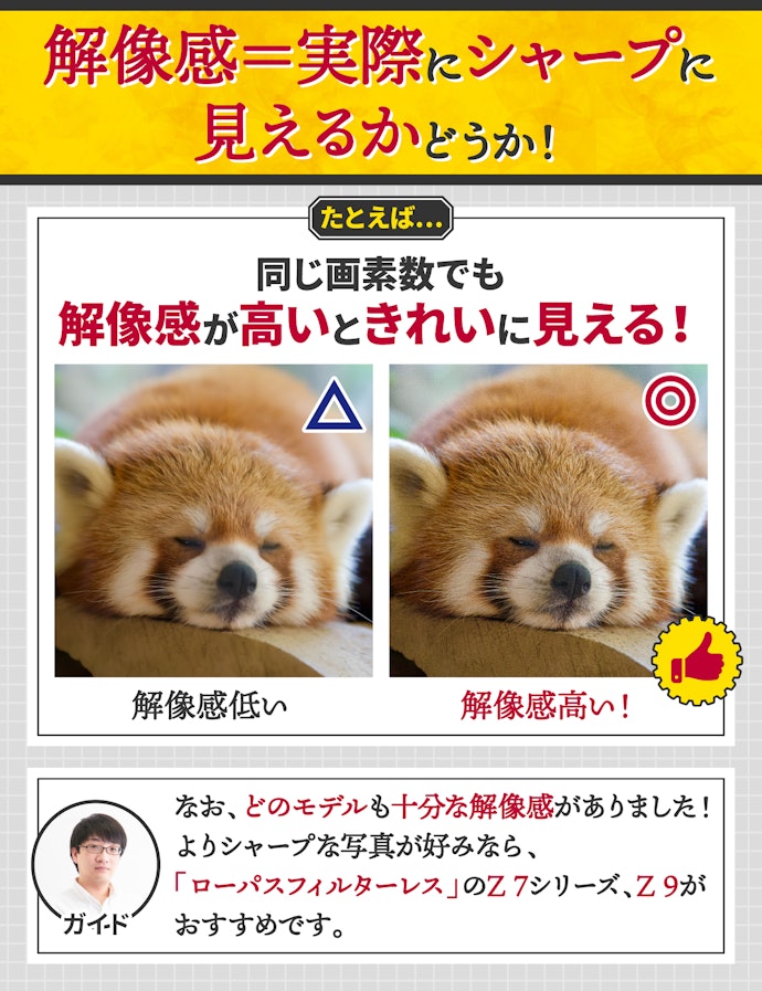 解像感は何を撮るにも高いほうがよい。こだわるならローパスフィルターレスを