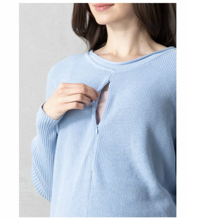 授乳口をしっかり開けられるファスナー・ボタンタイプ