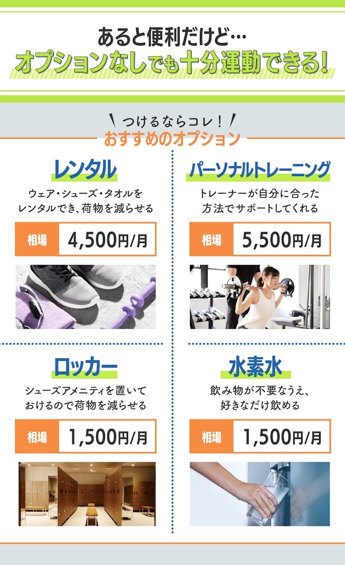 追加オプションはなくてOK。荷物を減らしたい人は確認しよう
