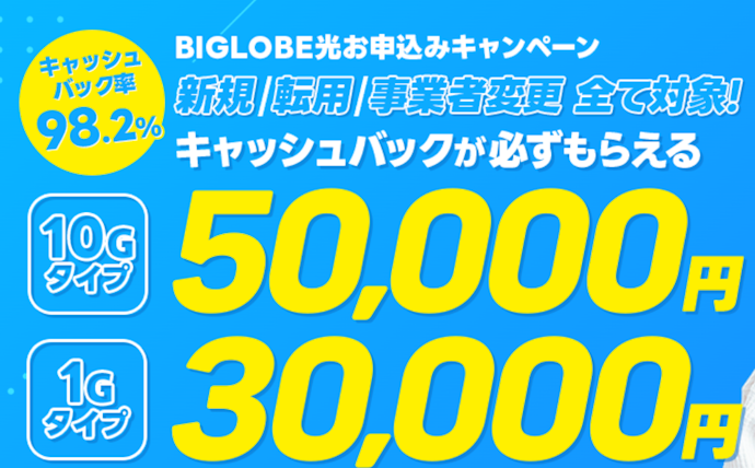 ビッグローブ光|最大50,000円キャッシュバック!