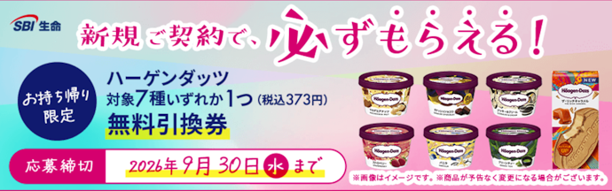SBI生命の対象保険商品でハーゲンダッツの引換券がもらえる