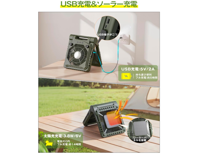 充電時間は10時間前後が目安。USB充電もできると便利