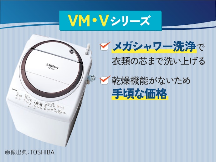 洗浄力に優れたタテ型洗濯機を低価格で購入するならVM・Vシリーズがうってつけ