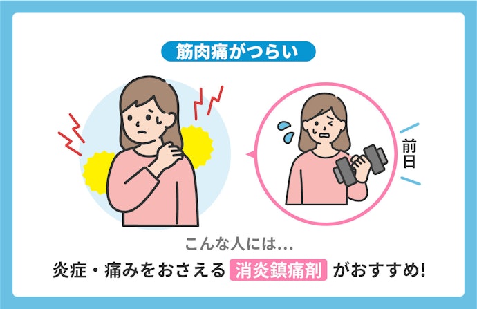 筋肉痛による痛みが強い場合は、「消炎鎮痛剤」がおすすめ