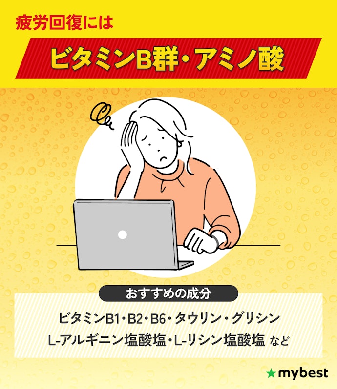 疲労回復には、ビタミンB群やアミノ酸配合の指定医薬部外品がおすすめ
