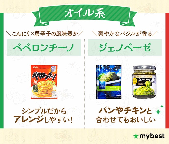 オイル系:香り豊かでシンプルな味わい。アレンジして食べたい人にもおすすめ