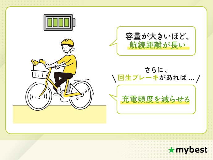 航続距離の長さを重視する人は、12Ah以上のものや回生ブレーキ搭載のものを選ぼう